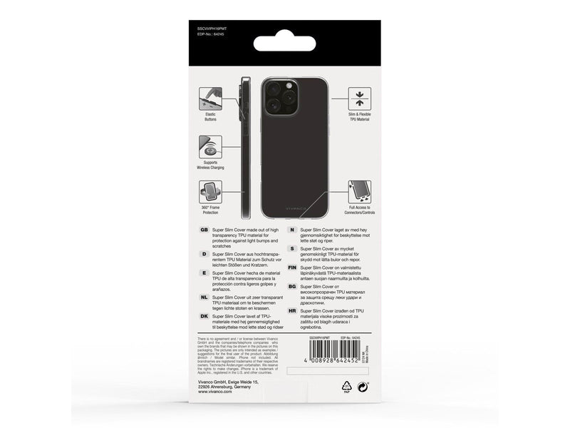 Vivanco Slim TPU Cover for iPhone 16 Pro Max - Clear