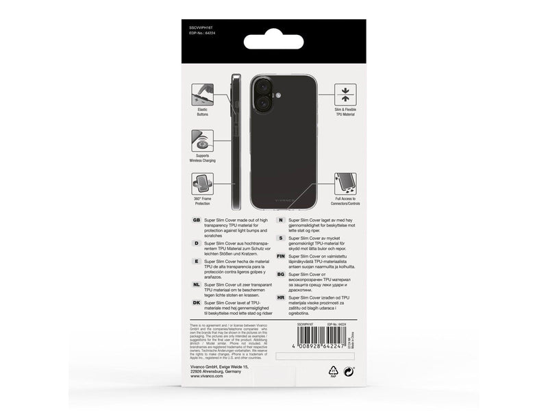 Vivanco Slim TPU Cover for iPhone 16 - Transparent