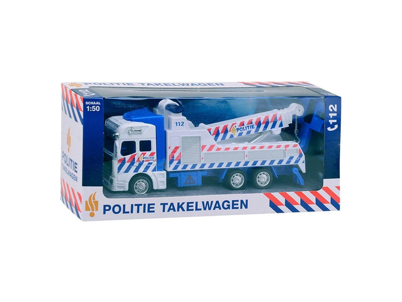 Johntoy 1-1-2 Pull-Back Police Tow Truck