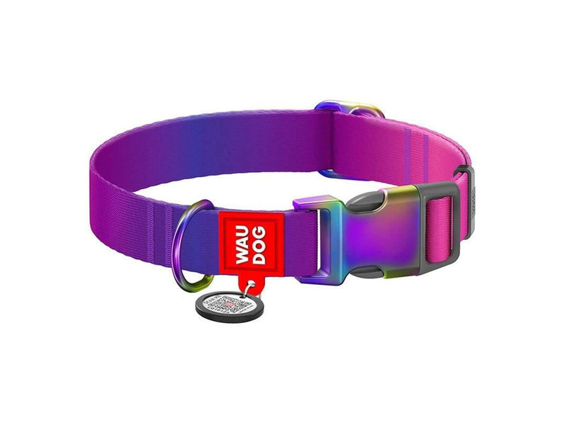 Waudog Nylon dog collar with QR code 15 mm wide 25-35 cm long purple