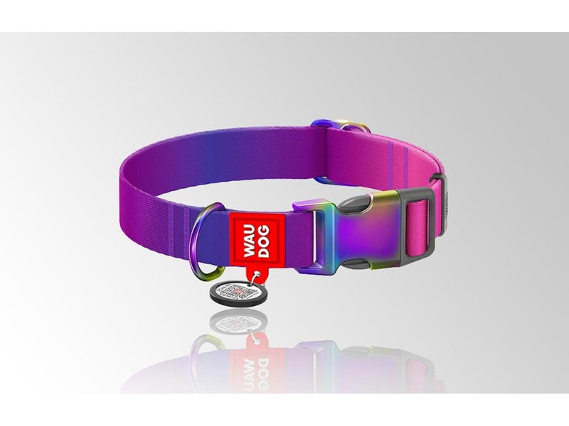 Waudog Nylon dog collar with QR code 15 mm wide 25-35 cm long purple