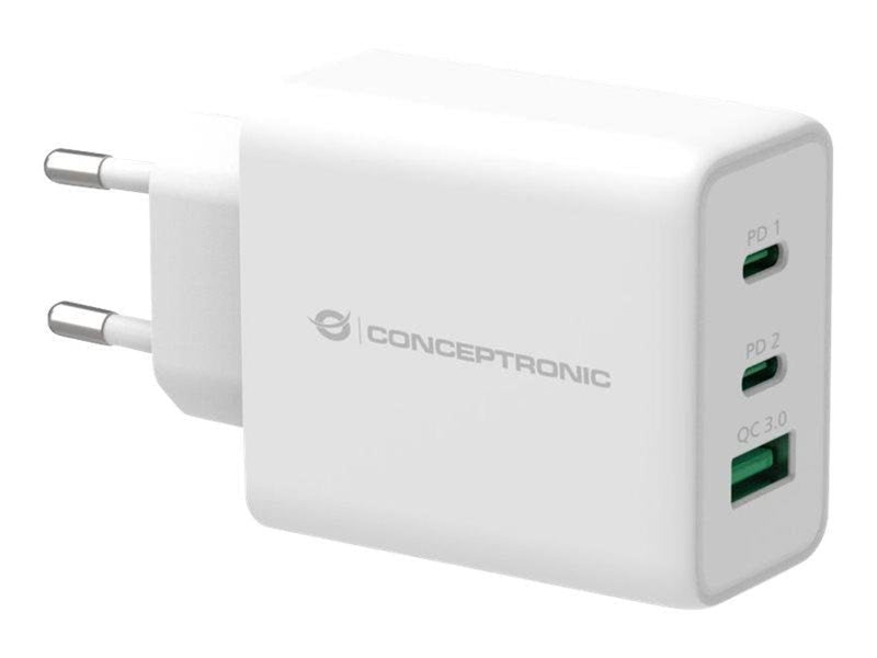 Conceptronics Conceptronic ALTHEA12W 3-Port 65W GaN USB PD Charger power adapter - USB 2 x USB-C - 65 Watt