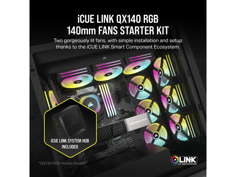 Corsair iCUE LINK QX140 RGB Starter Kit - Black - Gehäuselüfter - 140mm - Schwarz mit RGB LED - 37 dBA