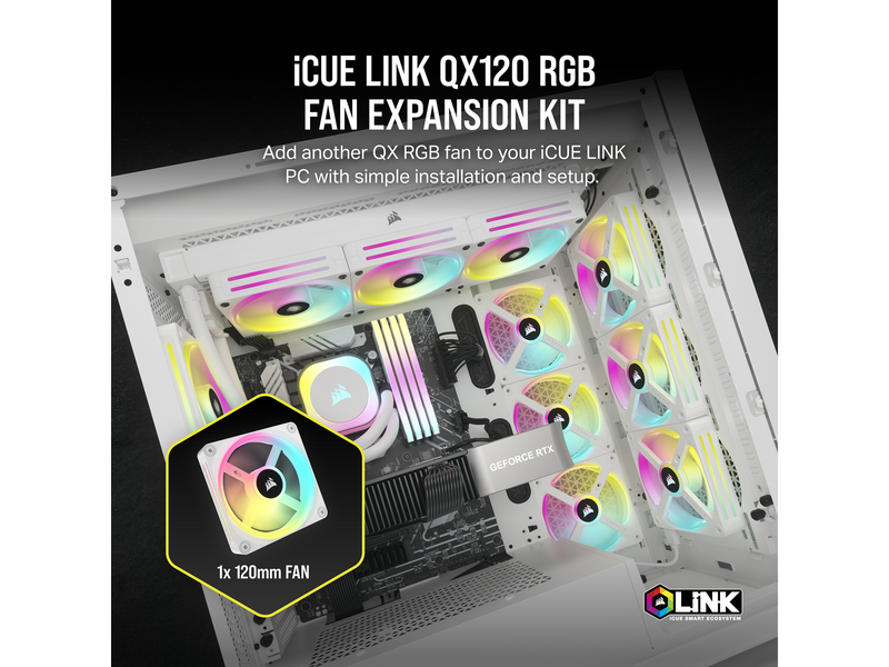 Corsair iCUE LINK QX120 RGB Expansion Fan - White - Gehäuselüfter - 120mm - Weiß mit RGB-Beleuchtung - 37 dBA