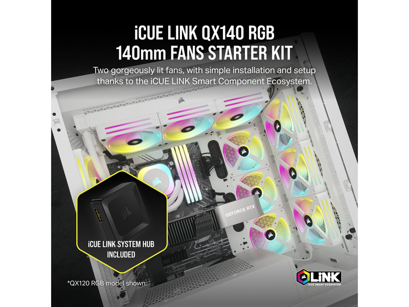 Corsair iCUE LINK QX140 RGB Starter Kit - White - Gehäuselüfter - 140mm - Weiß mit RGB-Beleuchtung - 37 dBA