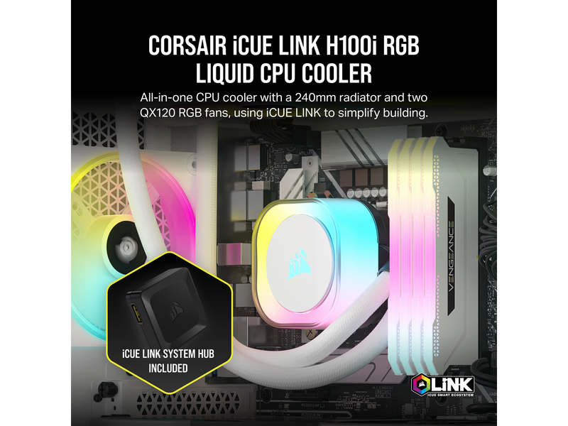 Corsair iCUE LINK H100i RGB - White - CPU-Wasserkühlung - Max 37 dBA