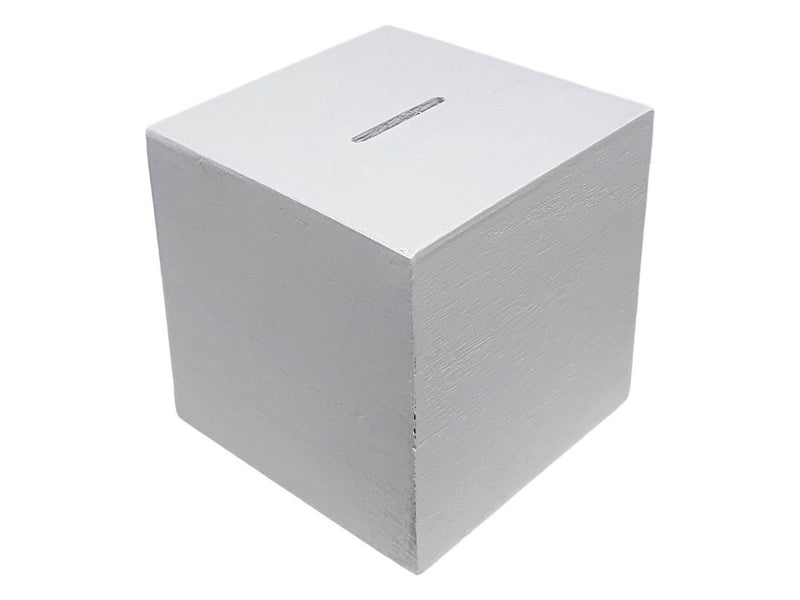 Playwood Wooden Money Box Square White