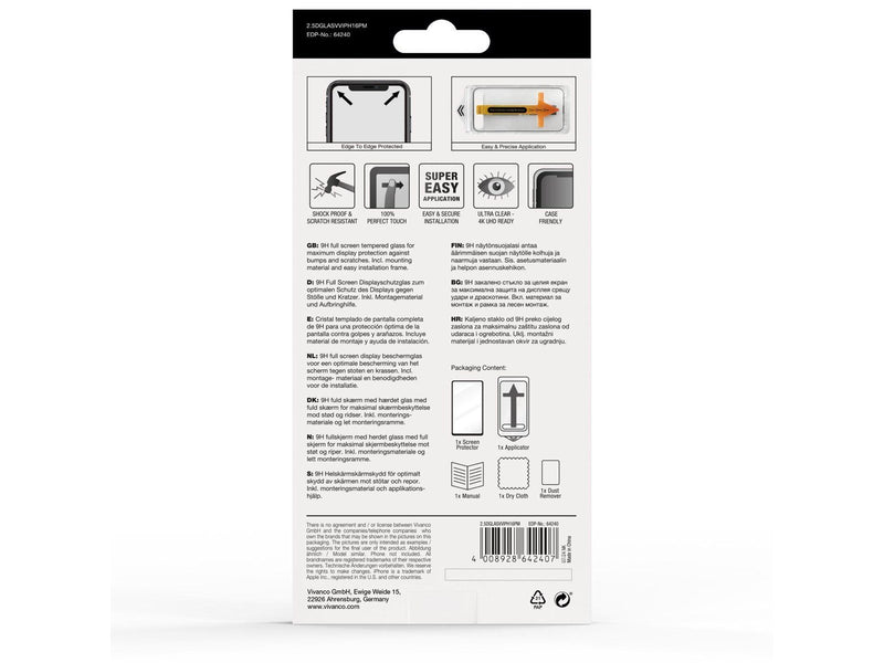 Vivanco Full Screen Tempered Glass for iPhone 16 Pro Max