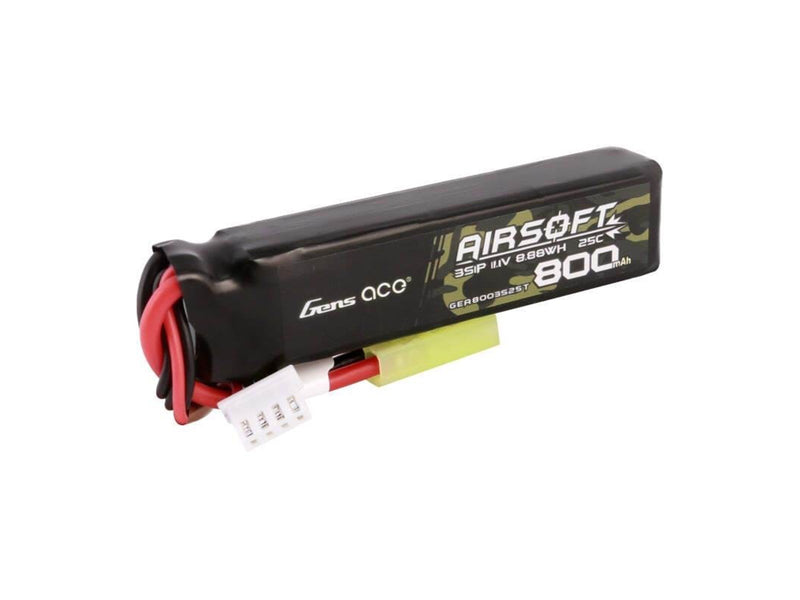 Gens ace &Tattu Gens Ace Lipo 800mAh 11.1V 25C 3S1P Airsoft Gun Lipo Battery with Mini Tamiya Plug