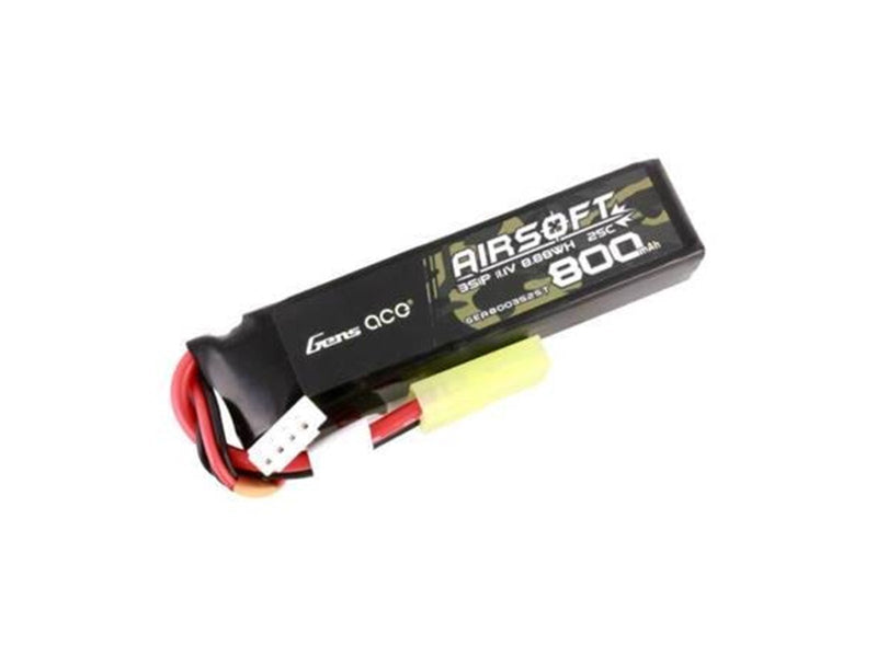Gens ace &Tattu Gens Ace Lipo 800mAh 11.1V 25C 3S1P Airsoft Gun Lipo Battery with Mini Tamiya Plug
