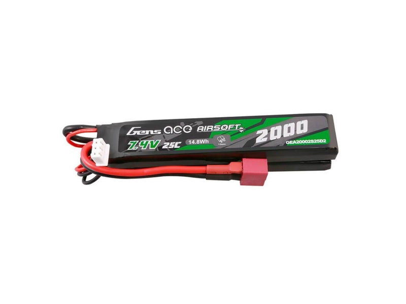 Gens ace &Tattu Gens Ace 25C 2000mAh 2S2P 7.4V Saddle Airsoft Gun Lipo Battery with Mini Deans(T) Plug