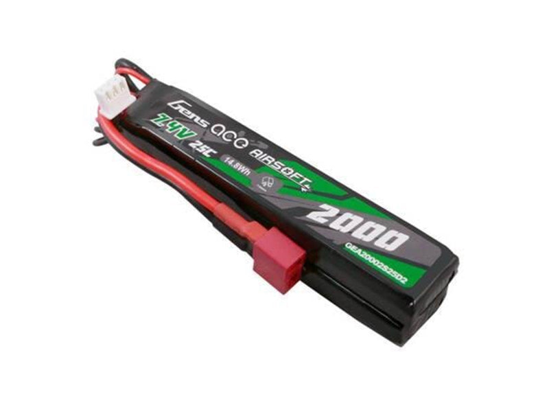 Gens ace &Tattu Gens Ace 25C 2000mAh 2S2P 7.4V Saddle Airsoft Gun Lipo Battery with Mini Deans(T) Plug