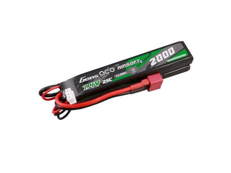 Gens ace &Tattu Gens Ace 25C 2000mAh 2S2P 7.4V Saddle Airsoft Gun Lipo Battery with Mini Deans(T) Plug