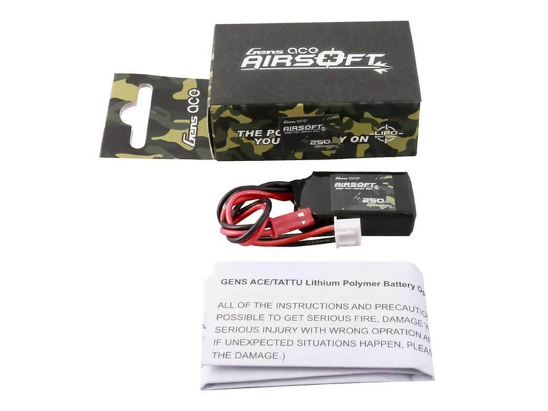 Gens ace &Tattu 250mAh 7.4V 35C 2S1P Airsoft Gun Lipo Battery with JST-SYP Plug