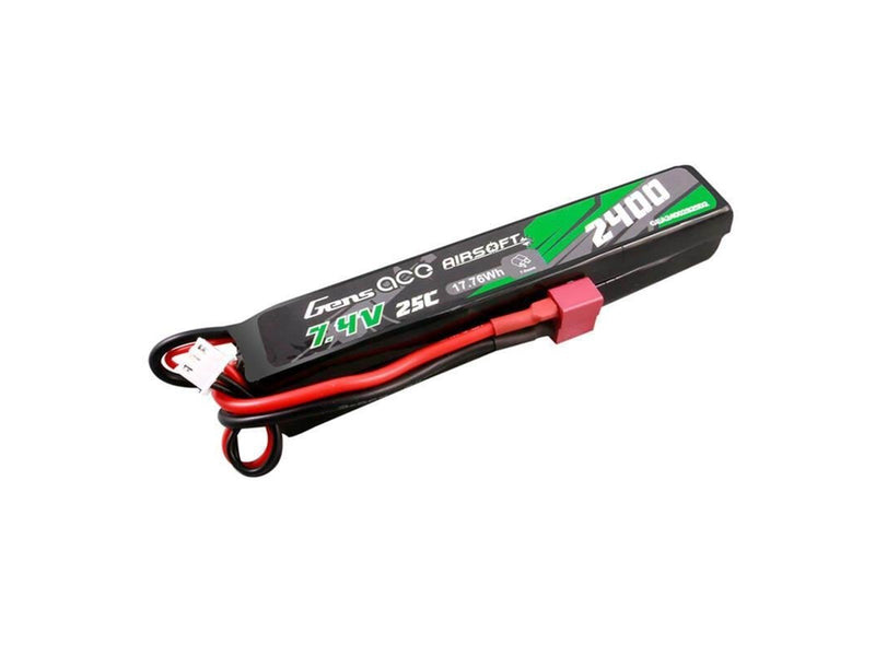 Gens ace &Tattu 25C 2400mAh 2S2P 7.4V Saddle Airsoft Gun Lipo Battery with Mini Deans(T) Plug