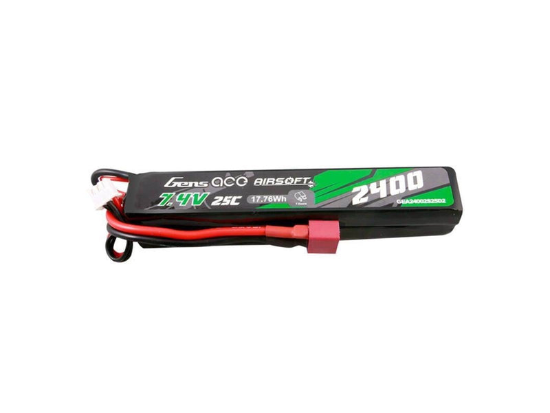 Gens ace &Tattu 25C 2400mAh 2S2P 7.4V Saddle Airsoft Gun Lipo Battery with Mini Deans(T) Plug