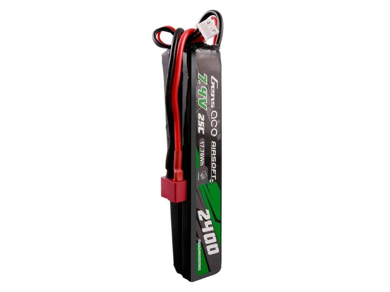 Gens ace &Tattu 25C 2400mAh 2S2P 7.4V Saddle Airsoft Gun Lipo Battery with Mini Deans(T) Plug