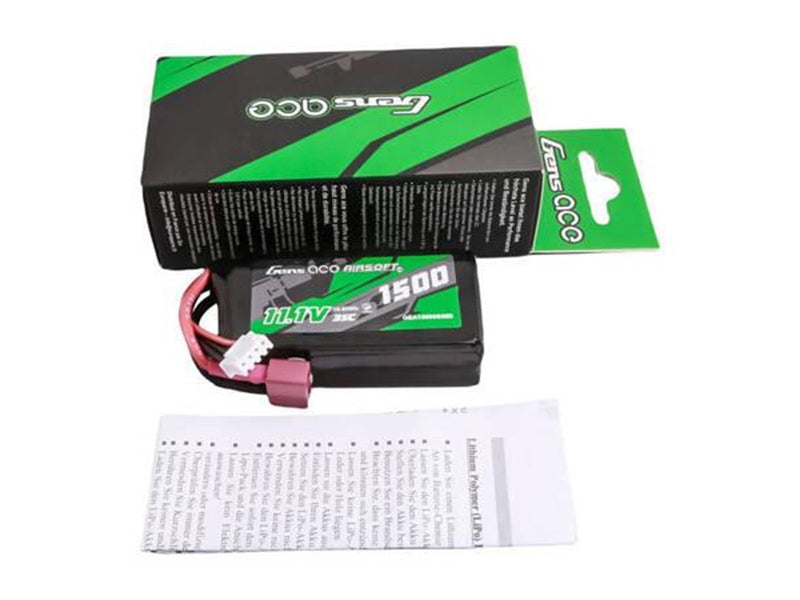 Gens ace &Tattu 35C 1500mAh 3S1P 11.1V Airsoft Gun Lipo Battery with T Plug