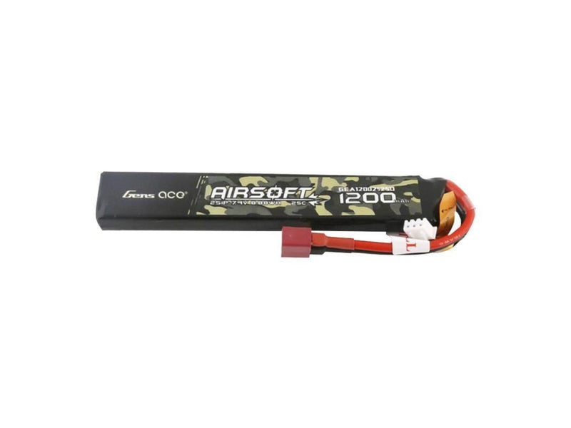 Gens ace &Tattu 25C 1200mAh 2S1P 7.4V Airsoft Gun Lipo Battery with T Plug