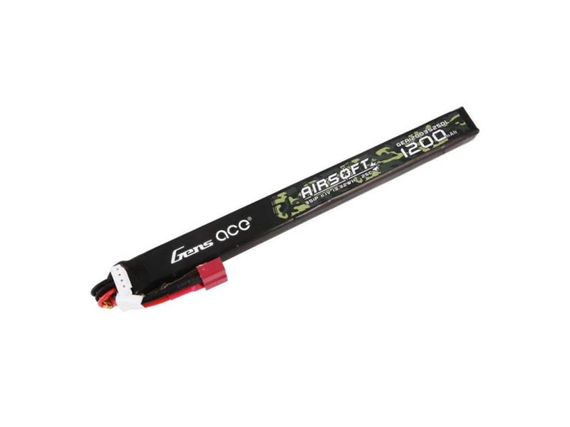 Gens ace &Tattu 1200mAh 25C 3S1P 11.1V Airsoft Gun Lipo Battery with T Plug (Long size)
