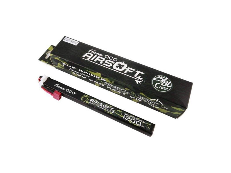 Gens ace &Tattu 1200mAh 25C 3S1P 11.1V Airsoft Gun Lipo Battery with T Plug (Long size)