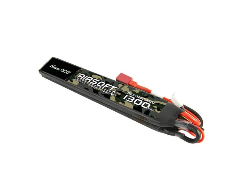 Gens ace &Tattu 25C 1300mAh 2S1P 7.4V Saddle Airsoft Gun Lipo Battery with T Plug