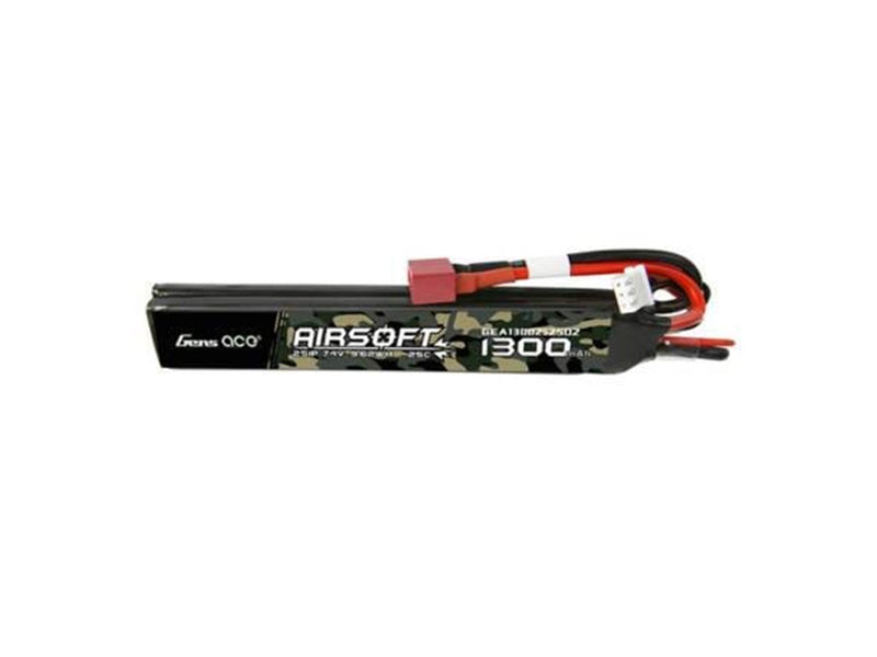 Gens ace &Tattu 25C 1300mAh 2S1P 7.4V Saddle Airsoft Gun Lipo Battery with T Plug