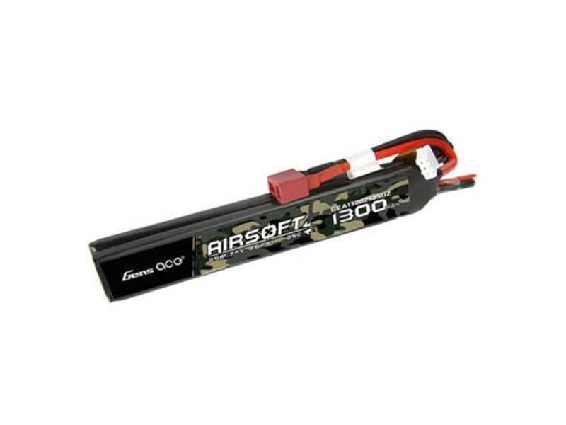 Gens ace &Tattu 25C 1300mAh 2S1P 7.4V Saddle Airsoft Gun Lipo Battery with T Plug