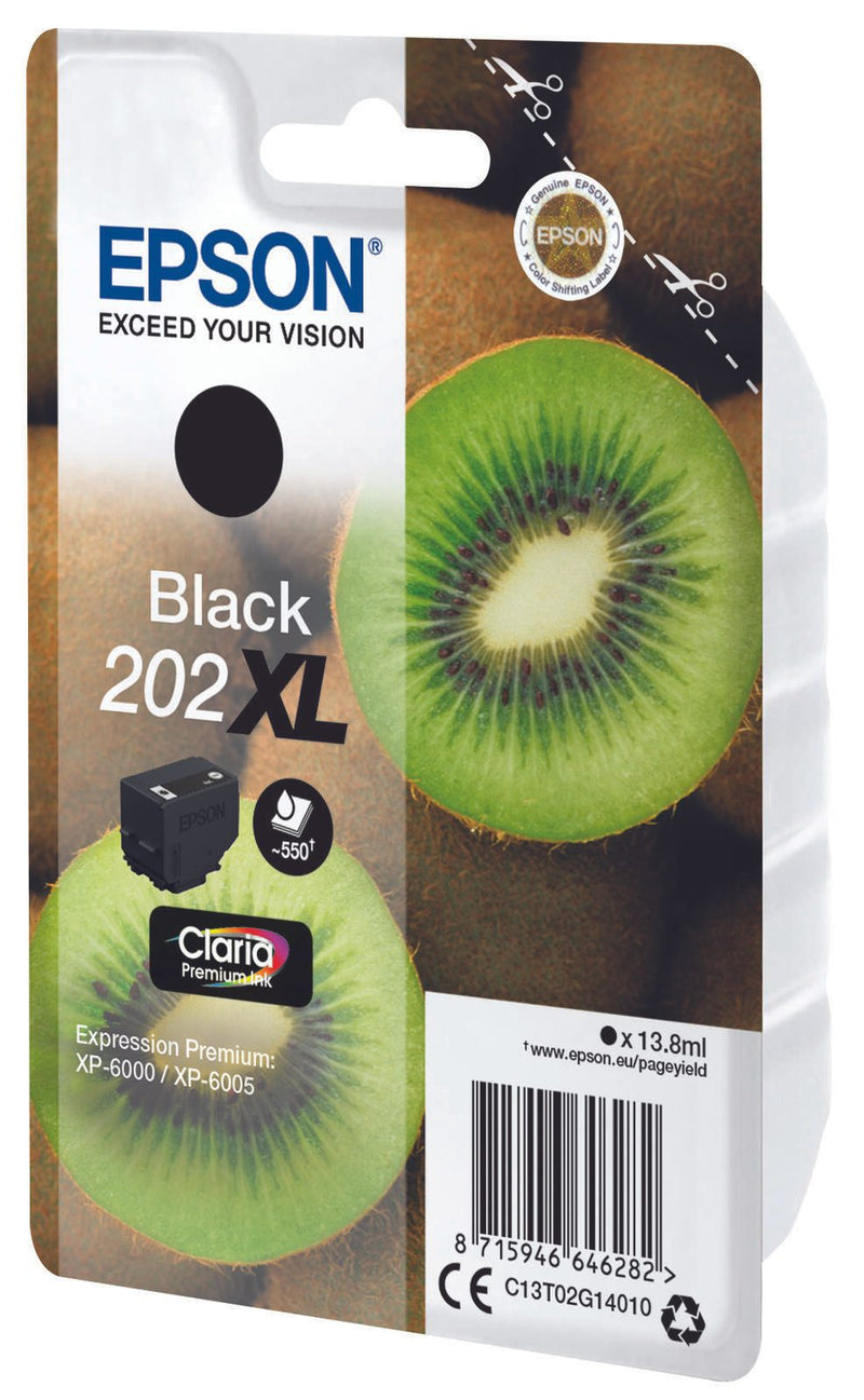 Epson Original 202XL Kiwi Druckerpatrone schwarz 550 Seiten 13,8ml (C13T02G14010)