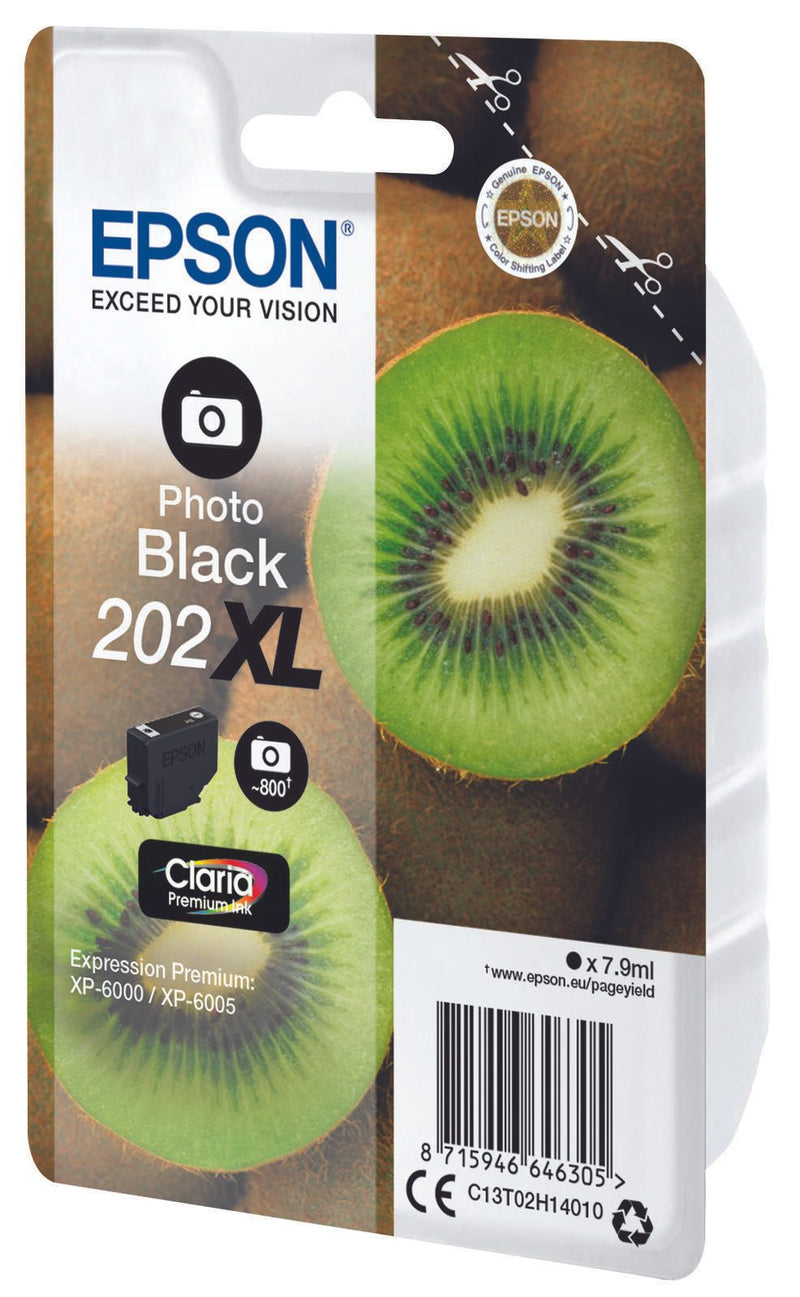 Epson Original 202XL Kiwi Druckerpatrone foto schwarz 800 Seiten 7,9ml (C13T02H14010)
