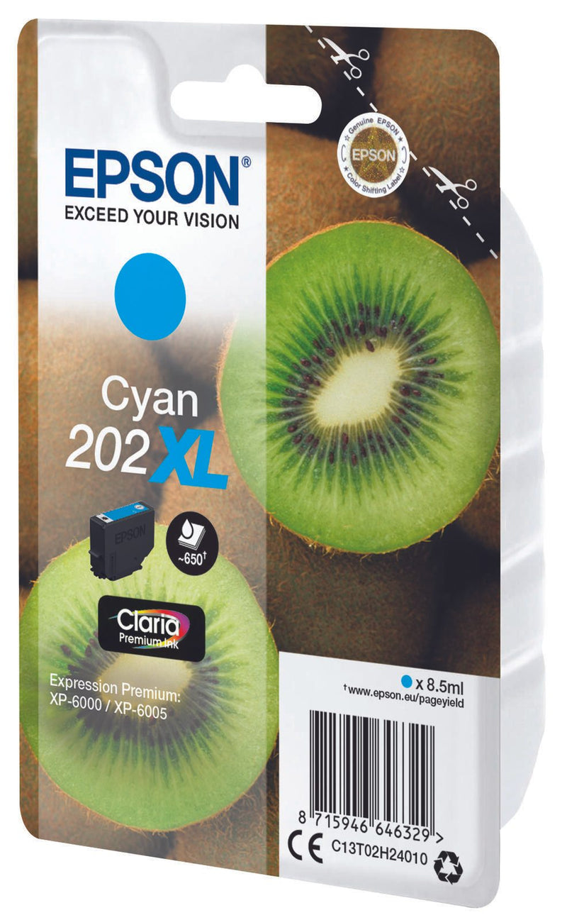 Epson Original 202XL Kiwi Druckerpatrone cyan 650 Seiten 8,5ml (C13T02H24010)