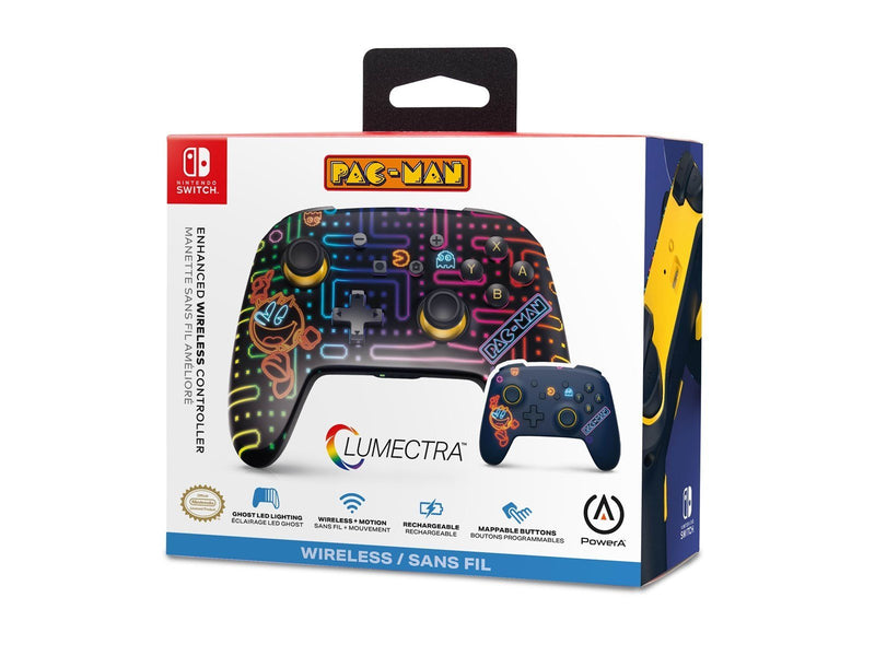 PowerA Verbesserter kabelloser Controller für Nintendo Switch mit Lumectra - PAC-MAN™ Neon Arcade - Wireless Controller - Ninten