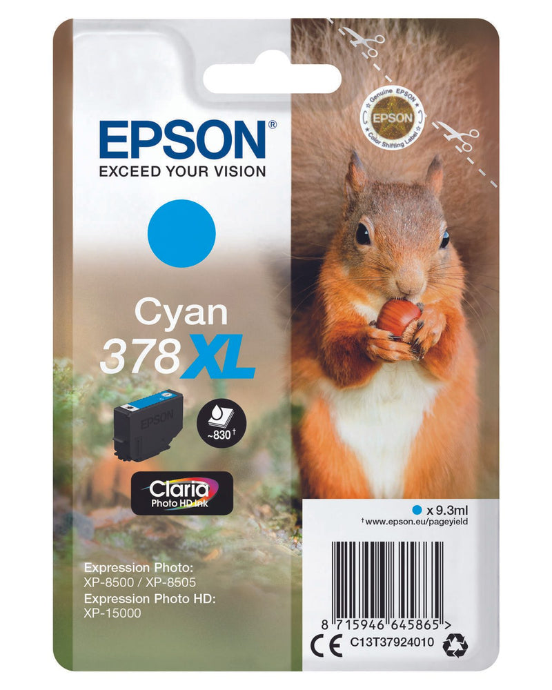 Epson Original 378XL Eichhörnchen Druckerpatrone cyan 830 Seiten 9,3ml (C13T37924010)