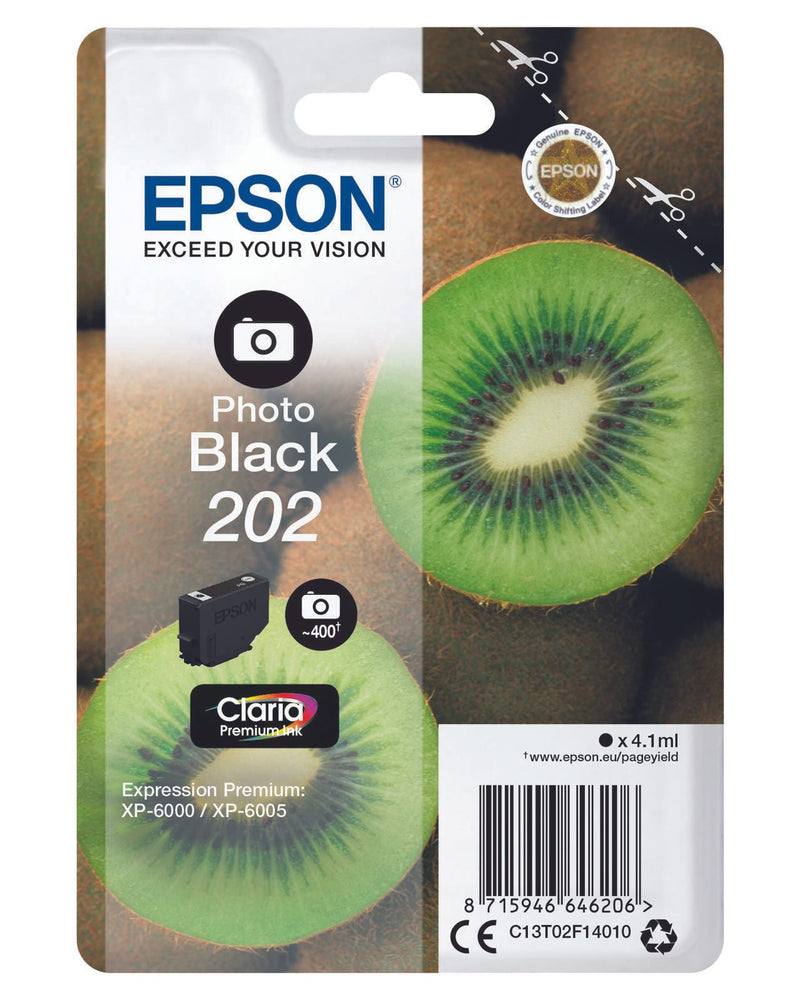 Epson Original 202 Kiwi Druckerpatrone foto schwarz 400 Seiten 4,1ml (C13T02F14010)