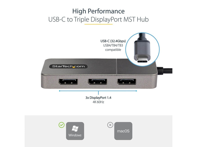 StarTech.com USB-C to Triple DisplayPort 1.4 MST Hub