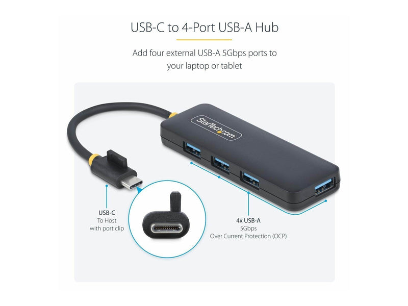 StarTech.com 4-Port USB-C Hub 5Gbps USB-C to 4x USB-A Bus Powered - hub - 4 ports USB-Hubs - USB 3.2 - 4 - Schwarz