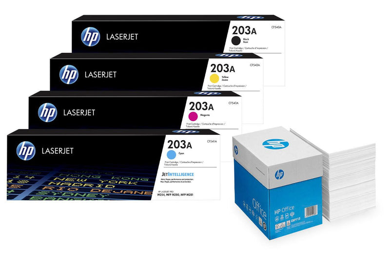 Bundle mit HP Original 203A Toner 4er Multipack + 2.500 Blatt HP Kopierpapier hochweiß