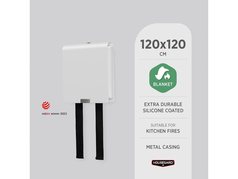 Housegard Mantle fire blanket with metal casing, 120x120 cm, white