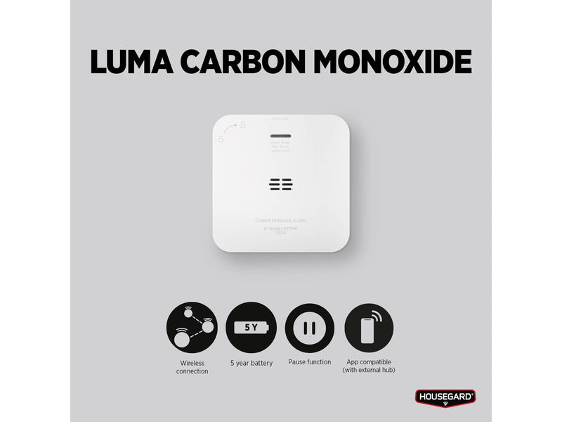 Housegard Luma carbon monoxide alarm, wireless, incl. 5-year battery, white