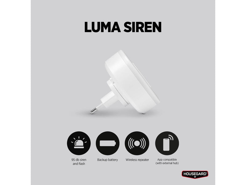 Housegard Luma wireless siren, 230V incl. battery backup, white