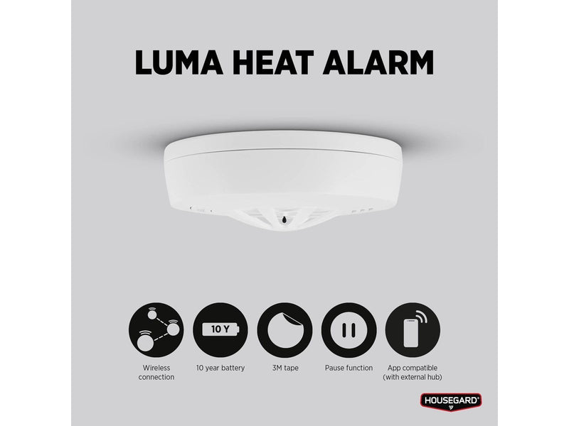 Housegard Luma wireless heat alarm, incl. 10-year battery, white