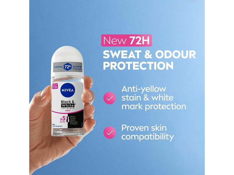 Nivea Black & White Invisible Clear Deo Roll-On 50ml