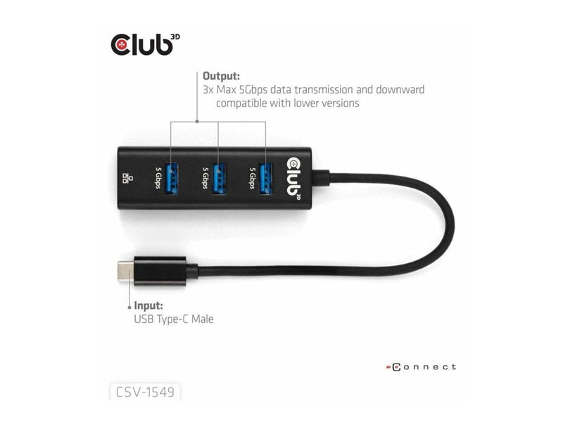 Club 3D CSV-1549 - hub - USB Type-C - 4 ports USB-Hubs - 4 - Schwarz