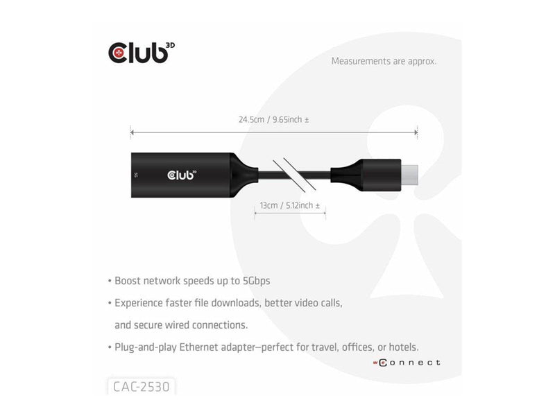 Club 3D - network adapter - USB-C - 100M/1G/2.5G/5 Gigabit Ethernet x 1
