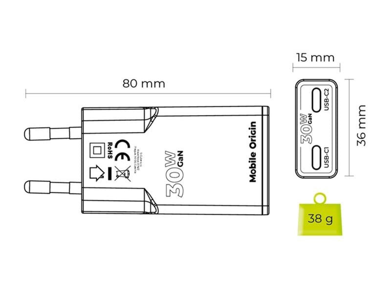 Mobile Origin GaN 30W Slim Charger MO18 - Dual USB-C