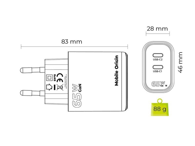 Mobile Origin GaN 65W Charger MO19 - Dual USB-C