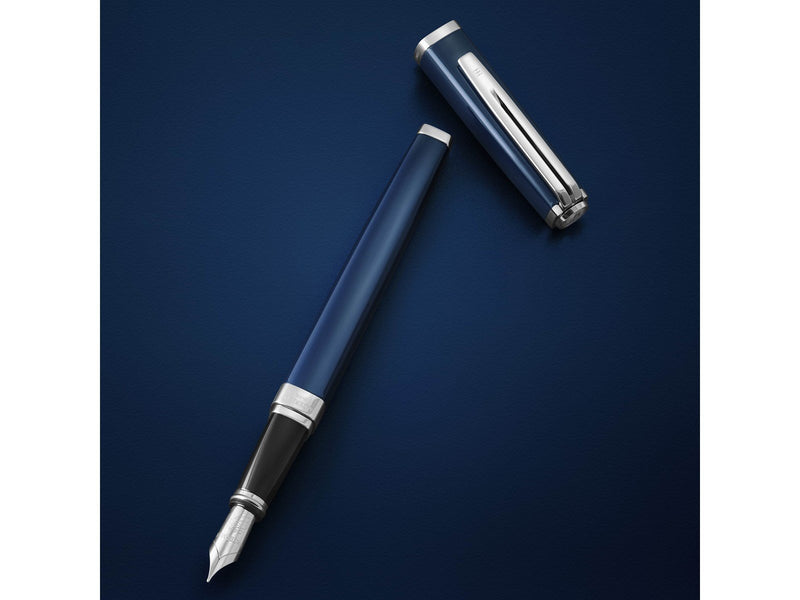 Waterman Exception Fountain Pen Blue Lacquer with Palladium trim 18K Gold Medium Nib Blue Ink Gift Box