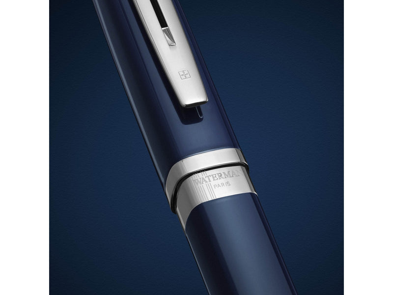 Waterman Exception Fountain Pen Blue Lacquer with Palladium trim 18K Gold Fine Nib Blue Ink Gift Box