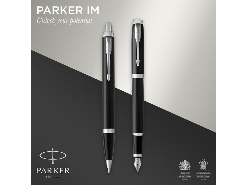 Parker IM Duo Pen Gift Set | Fountain Pen Ballpoint Pen & Pen Pouch | Black Lacquer Finish with Chrome Trims | Medium Tip