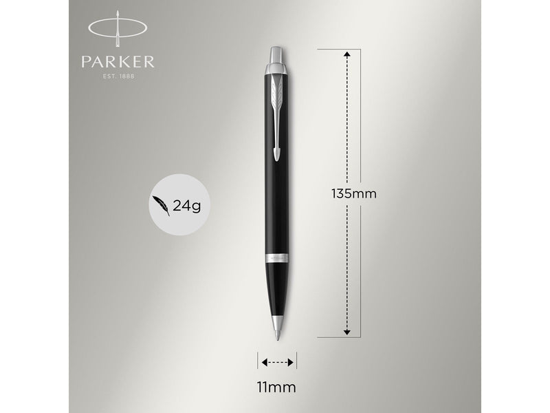 Parker IM Duo Pen Gift Set | Fountain Pen Ballpoint Pen & Pen Pouch | Black Lacquer Finish with Chrome Trims | Medium Tip